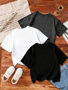 3pcs Young Boy Letter Print Short Sleeve T-Shirt Set - Multicolor - View 2