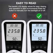 1 Pack Socket Electricity Meter With 8 Modes: Power Meter, Energy Cost Meter, Electricity Usage Monitor, Watt Meter, KWh Meter With Usage Time, And Power Meter With Backlight - EU F Type Plug(220-240V) - View 6
