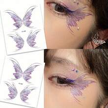 Glitter Eye Dream Butterfly Tattoo Stickers Long Lasting Fairy Makeup Halloween Sweet Durable Body Art Face Decoration For Music Festival - Nhiều màu - Xem 14