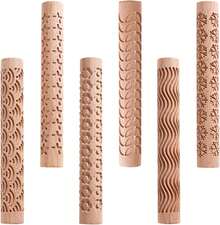 JOJOCY Clay Rollers Textured, Wooden Hand Rollers Clay Modeling Pattern Rollers Kit Foliage Barks Ripples Stars Pebbles Swflake Ceramic DIY Tools Pottery Stamp Roller For Pasta (Set 2) - SET 2 - View 10