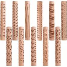 JOJOCY Clay Rollers Textured, Wooden Hand Rollers Clay Modeling Pattern Rollers Kit Foliage Barks Ripples Stars Pebbles Swflake Ceramic DIY Tools Pottery Stamp Roller For Pasta (Set 2) - 第 3 組 - 查看 8