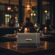 Set Of 2 Small Square Party Bags With Glitter - Handbag With Glitter - Promotion - Immediate Shipping - Black - View 4