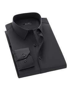 Men's Breathable, Non-Sticky Dress Shirt, Easy To Wash And Dry, Ideal For Work, Meetings, And Everyday Wear - 黑色 - 查看 2