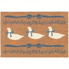 1pc Vintage Blue Ribbon Goose Welcome Doormat - Farmhouse Goose & Floral Design With Checkered Border, Indoor/Outdoor Entry Front Door, Garden, Porch - Beige & Blue Rustic - màu đen - Xem 4