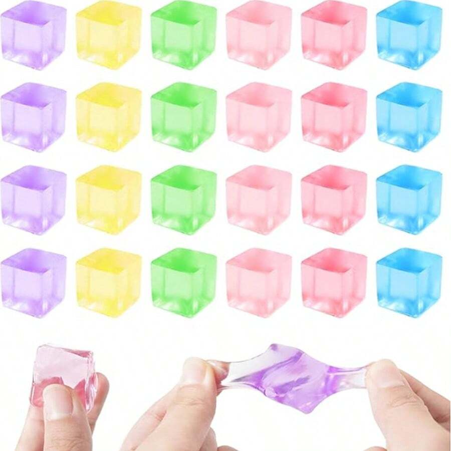 1/6/12/24/52个装 挤压减压球，成人减压玩具，冰块形挤压玩具 - 方形挤压球感官玩具，减压球玩具，挤压立方体减压玩具，小号，生日派对礼物，礼品袋填充物，多种款式和颜色可选