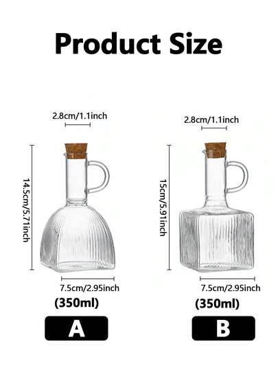 1/3pcs 350ml Glass Oil Bottle Jar With Lid And Handle, Transparent Cooking Olive Oil Container, Kitchen Seasoning Rack
