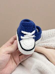 1双手工钩编婴儿鞋，室内爬行袜 - 藏蓝色 - 查看 2