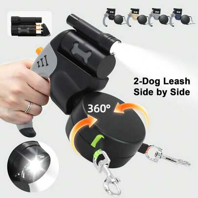 1pc Multicolor Outdoor Dual Dog Retractable Leash, With 2 Extendable Leashes. This 9.8ft Long Retractable Dog Leash Fits Small, Medium And Large Pets.