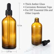 AOZITA 4 Pack 100ml Leakproof Dropper Bottles With Funnel Labels Dark Amber Glass Essential Oils Bottles For Personal Care Health Beauty 3.4oz Thick Glass Tincture Bottles With Eye Droppers Storage - 彩色 - 查看 3