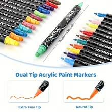 48 支/36 支/24 支/12 支彩色双头亚克力记号笔，防水绘图笔，记号笔。5 毫米-1 毫米，可在石头、玻璃、木材、帆布、金属、各种物体上书写，绘画、着色、标记，48 种颜色可供选择，颜色非常鲜艳，适合节日绘画项目创作 - 圓形 - 查看 5