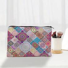 1pc Bohemian 2D Mandala Print Cosmetic Bag, Cute & Fashionable Wallet, Makeup Bag, Portable Storage Pouch, Zipper Illustration Organizer Bag, Travel Makeup Case, Can Store Cosmetics, Stationery, Snacks & Coins, Versatile Unisex Gift