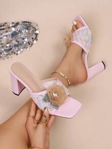Women's Fashion White High Heel Sandals, Suitable For Wedding, Party - Pink - View 1