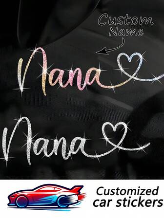 1 st anpassningsbart glitternamnklistermärke - Lätt att applicera, inga rester, perfekt för båtar, fordon, fönster, torkskåp, väggar, dörrar, lådor, kylskåp - personlig glitterfinish, självhäftande, engångsbruk, metallisk finish, asymmetrisk form, anpassningsbart namnklistermärke | Glitterfinish | Självhäftande namnklistermärke