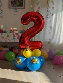 12pcs/Set 32-Inch (Approx. 80cm) Multicolor Number Balloons, 0-9 Large Metallic Foil Number Balloons Made Of Polyester Film, Suitable For Birthday Party Decorations, Wedding Anniversary Celebrations, Baby Showers, And All Festive Occasions - Multicolor - View 3