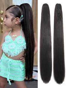 Synthetic Long Straight Ponytails Extension Hair Claw Clip On Ponytail Hair Extension For Kids Pony Tail Hairpiece Style 1pc