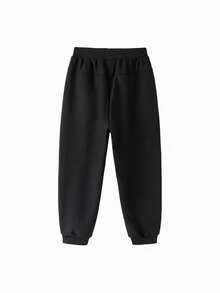 Balabala Kids Boys Fleece Jogger Pants, Autumn Winter 2025 Warm & Casual - Black - View 2