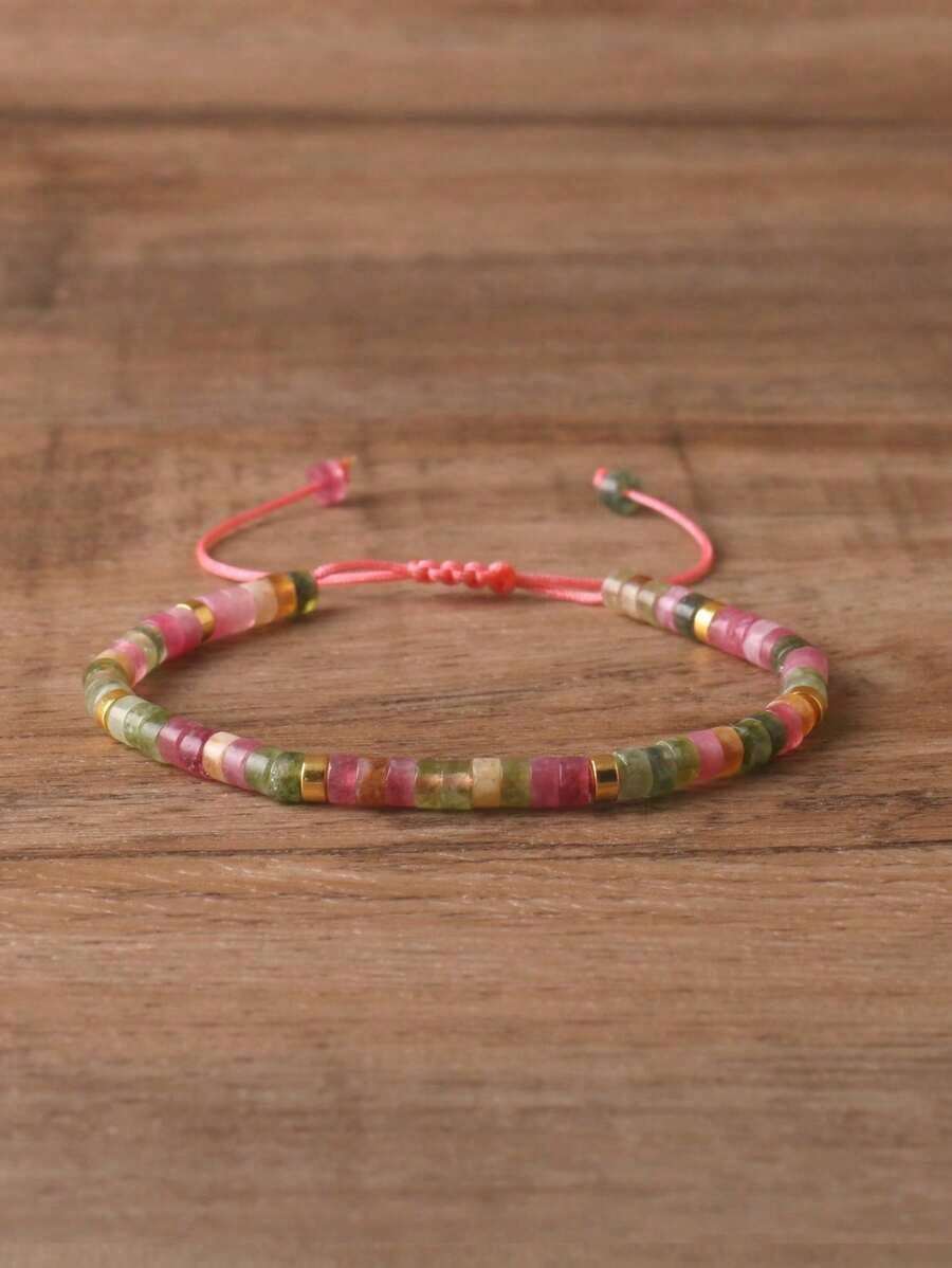 1 Pc Picasso Jasper Bead Bracelet, Adjustable High Quality, Minimalist Bracelet, Natural Stone Bracelet, Dainty Bracelet - 藍帝 - 查看 1