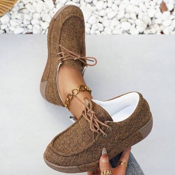 2025 Autumn New Arrival Plus Size Canvas Shoes, Solid Color Slip-On Casual Platform Loafers For Women