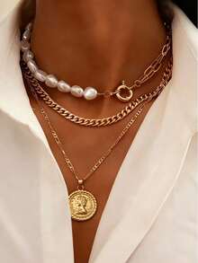 1 colar longo de corrente de pérolas da moda, colar com fecho de pérolas personalizado estilo vintage