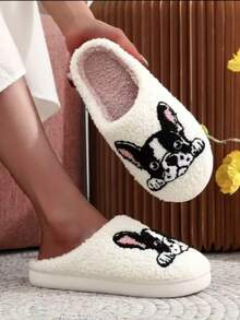 热搜网络名人冬季卡通棉拖鞋女士新款可爱保暖毛绒室内情侣穿棉鞋男士 - 白色 - 查看 8