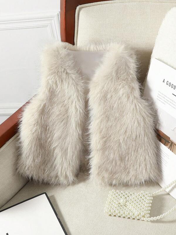 Girls' Winter Clothing, Girls' Apparel, Teenage Girls' Clothing, Children's Winter Wear, Girls' Winter Outfits, 6-7 Years Old Warm Tween Girl, Girls' Winter Attire, Girls' Faux Fur Vest, Faux Fur, Soft And Comfortable Fur, Flattering Colors, Windproof And Warm, Suitable For Autumn/Winter, Ideal For Everyday Wear, Comfortable And Elegant