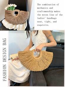 [US-Based Shipping]1pc Large Capacity Khaki Handbag Tote Bag Woven Bag Open Straw Bag Round Bag,Large Capacity Khaki Tote Bag, Woven Straw Open Top Round Bag,For Travel And Vacation Beach,Pleated Semi-Circle Woven Solid Color, Fashion Straw Handbag For Women,Eye-Catching Beach Bag Summer,Travel, Daily Shopping, Great Mother's Day Gift,New Summer Vacation Style Solid Color,Vacation Essentials,Perfectly Matching With Beach Accessories Women,Woven Large Capacity Purse And Handbag Basket Bags Fashion Travel Shoulder Shopper Totes,Crescent Moon Bag For Women, Straw Purse,Beach Necessities,Women's Fall Clothing Winter Clothing Christmas Gift Fall Autumn Velvet Furry Party Fuzzy Plush Thanksgiving Festival Cyber Monday Holiday Knitted Winter,Stitch Purses And Bags Women Black Purse Bags For Women Carteras Para Mujer Gold Purse Brown Purse Pink Purse Crossbody Bags For Women Bolsos Para Mujer Handbags For Women Shoes Tote Bags For Women - 彩色 - 查看 3