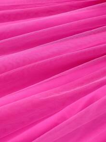 女童长袖圆领荷叶边罗纹撞色网纱连衣裙，甜美可爱，适合秋冬季节穿着。 - 玫紅色 - 查看 9