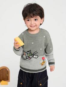 Balabala Tom And Jerry Boys' Embroidered Knit Sweater, 2025 Autumn/Winter Collection, Soft Pullover - Gray Tone - View 5