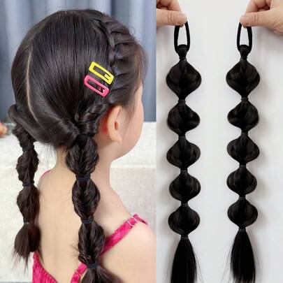 Phụ kiện tóc giả đuôi ngựa mềm mại bện tổng hợp Y2k hình nụ hoa giả 2 chiếc