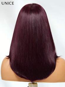 UNice Bye-Bye Knots™ 7x5 Lace Closure Wig Black Cherry Layered Wolf Cut With Wispy Bangs Drawstring Wig Face-Framing Layer Cut Straight Bob Wig Invisible Knots Put On And Go Glueless Human Hair Wigs 150% Density - Màu hợp thời trang - Xem 5