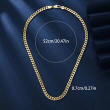 1pc 18K Gold Plated Solid Copper 7mm Wide Cuban Link Chain Necklace With Safety Clasp, Fashionable Unisex Hip Hop Style Necklace - Gold - View 8