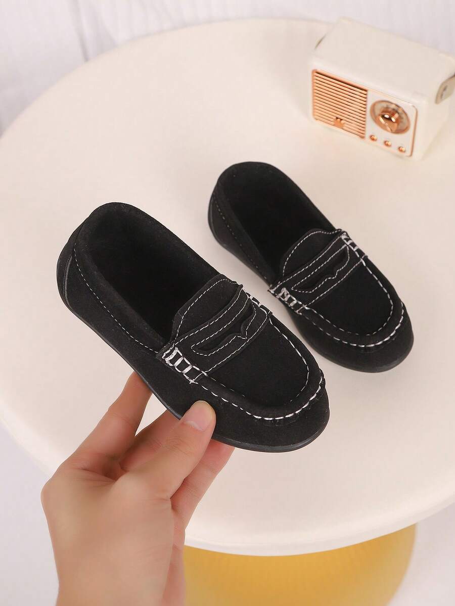 2025 Autumn/Winter Kids Boys Girls Retro Soft Bottom Loafers, Children's British Style Canvas Slip-On Comfortable Shoes, Boys Dress Shoes - Black - View 1