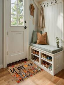 1pc 6 Dwarfs Pumpkin Holiday Welcome Doormat, Soft Velvet Material, Machine Washable, Suitable For Entrance Of Bedroom, Living Room, Dining Room, Study, Fashionable Home Decor