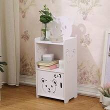 1 pieza Mesita de Noche de 3 Niveles con Diseño de Oso, Estante de Almacenamiento Blanco para Dormitorio, Sala, Oficina, Soporte para Libros y Teléfono, Ideal para Espacios Pequeños - Blanco - Ver 2