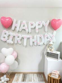 35/37件套白色和粉色生日快乐蝴蝶结气球套装，包含白色生日快乐横幅气球、粉色缎带蝴蝶结气球、粉色格子蝴蝶结气球，适用于公主主题生日派对装饰、蝴蝶结生日装饰、生日、情人节、家庭生日派对、婚礼、拍照装饰、新娘送礼会、单身派对、户外拍照装饰、拍照道具。 - 彩色 - 查看 6