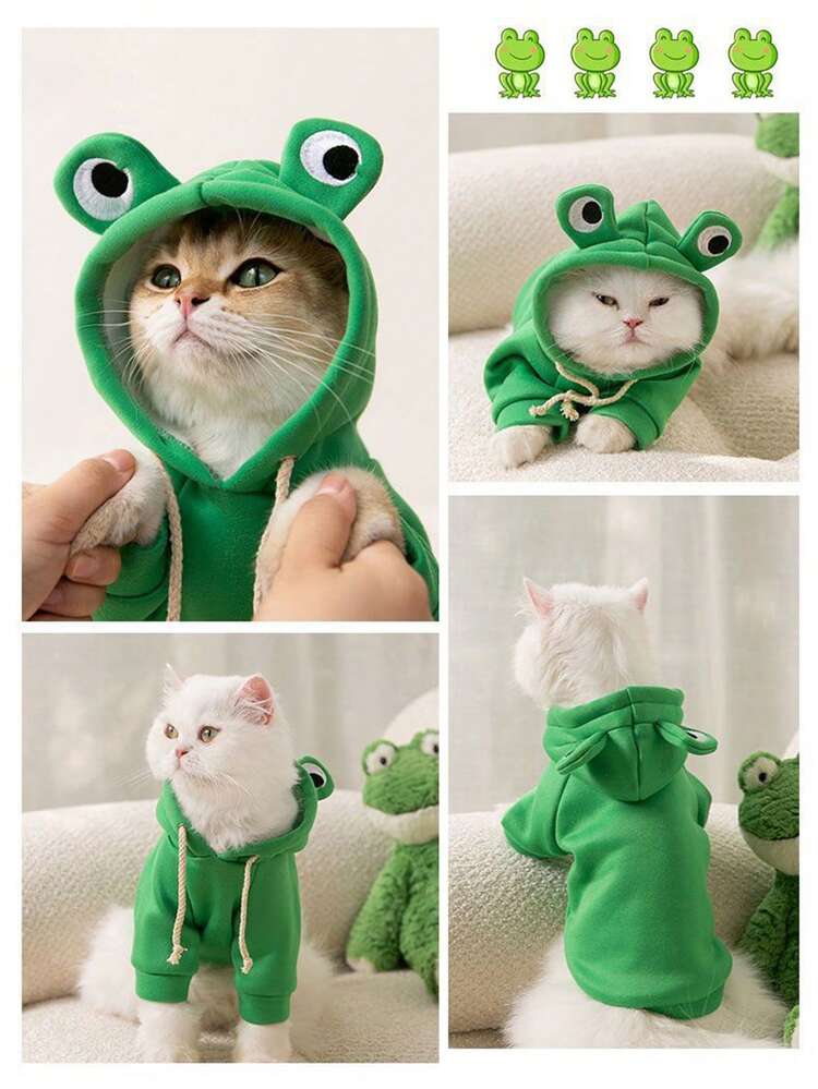 1件套猫狗衣服上的小青蛙装饰可爱又有趣。搭配天鹅绒冬装，银色渐变色、蓝猫、英国短毛猫、公猫等，尽显宠物秋冬风格。 - 綠色 - 查看 11