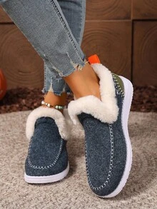 Women's Winter Snow Boots Warm Waterproof Anti-Slip Thick Sole Cute Retro Boots - Blue - View 4