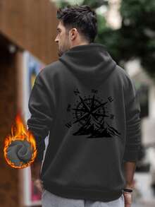 男士休闲简约街头户外山地印花宽松保暖连帽卫衣 | 时尚长袖上衣 - 深灰色 - 查看 2