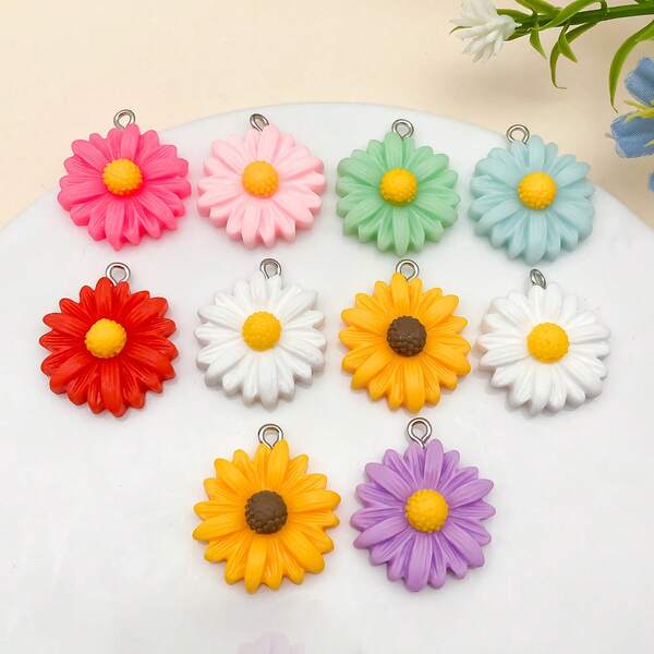 10 piezas de 25x21mm Dijes de resina de margarita de colores, adecuados para pulseras, collares y aretes DIY - La primera opción para festivales, fiestas y uso diario