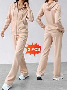 Women Two-Piece Outfits - 杏色1 - 查看 2