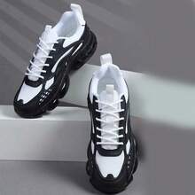 Men's Low-Top Sneakers - Lightweight Shock-Absorbing Sports Shoes, Lace-Up Fitness Shoes, Anti-Slip TPU Outsole, Suitable For Running, Casual And Various Occasions - Minimalist Design For All Seasons, Black - Breathable Fabric Lining, Multifunctional Shoes, Fashionable Style, Secure Closure, Athletic Shoes, Active Lifestyle - Black and White - View 5