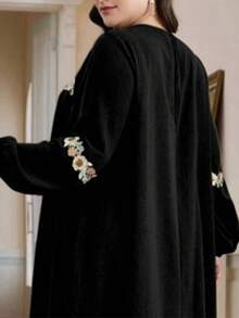 中东风情复古宽松加大码及膝连衣裙，休闲外套 - 黑色 - 查看 4