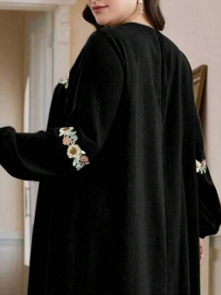 中东风情复古宽松加大码及膝连衣裙，休闲外套 - 黑色 - 查看 4