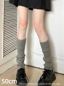 1双竖条纹针织腿套，个性亚文化Y2K风格小腿套，女士保暖腿套，纯色竖条纹保暖装饰可爱腿套，可爱甜美冬季配饰，适合春、秋、冬季穿着 - 灰色 - 查看 9