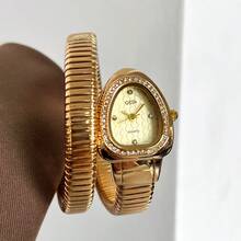 gedi 1 件装女士蛇形手镯手表时尚手链手表 Vogue Girls 品牌石英手表 - 金色 - 查看 3