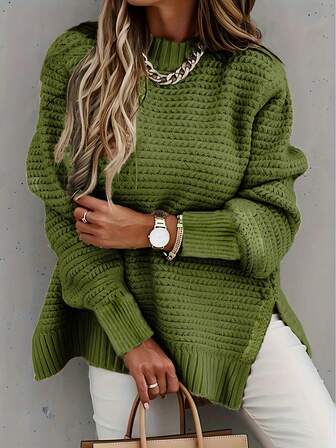 Casual Solid Color Turtleneck Long Sleeve Knit Sweater
