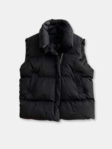 Women's Regular Length Down Vest, Slim Fit & Warm, Zip Front, With Practical Pockets - Casual Layering Piece - Black - View 1