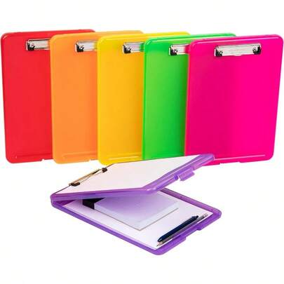 Storage Teacher Nursing Clipboard Plastic 9.25" L X 13.25" W X 1" H Set Of 6 Assorted Colors