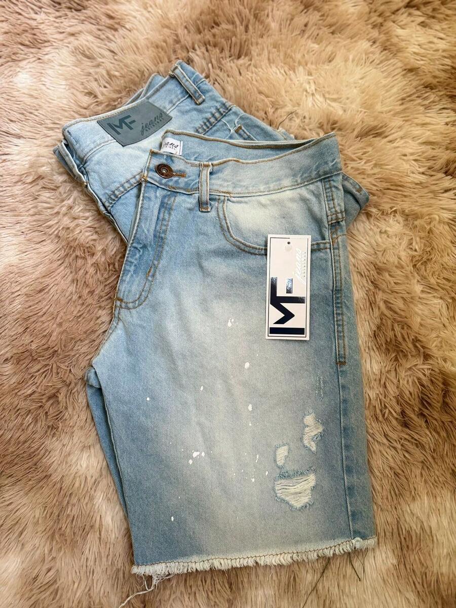 Bermuda curtinho jeans rasgada masculiho  N015 estilo moderno - Lavagem clara - Visão 1