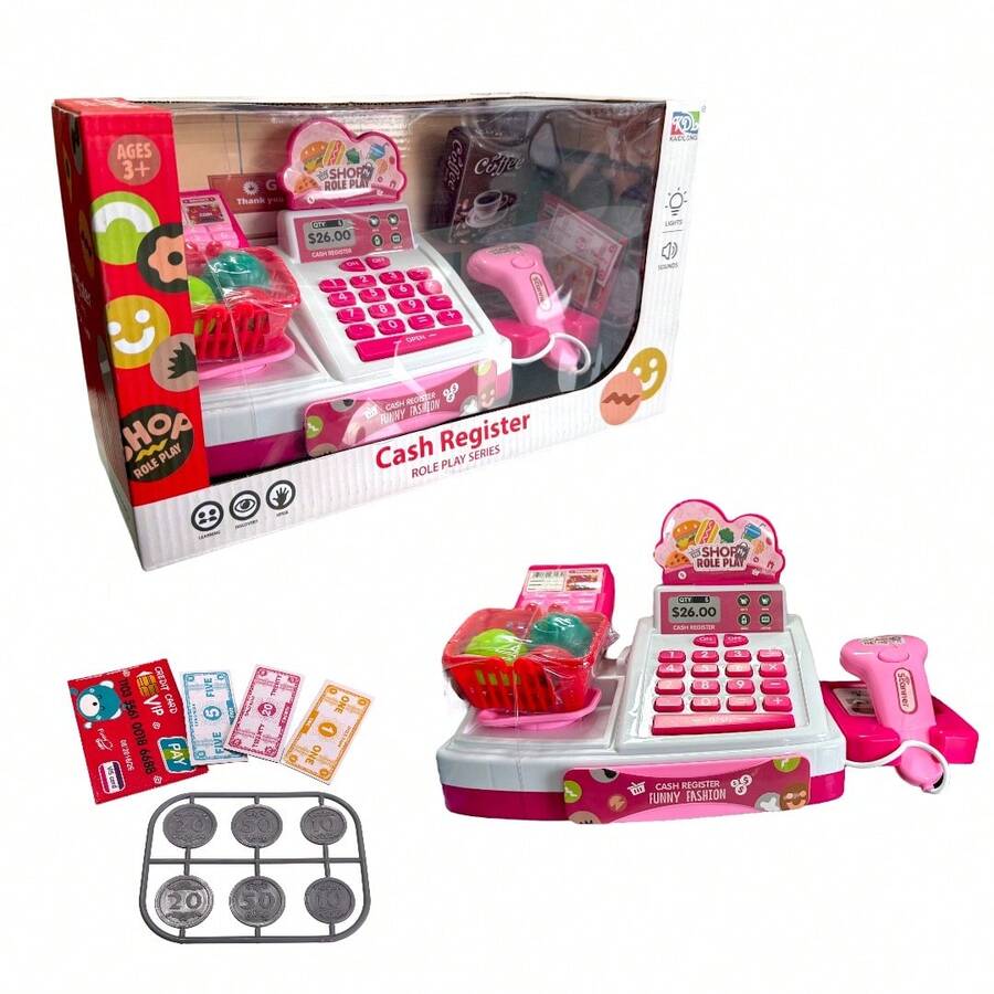 Juguete Caja Registradora Didáctica con Sonido, Accesorios de Super Mercado Dinero Didáctico - Rosa Roja - Ver 1